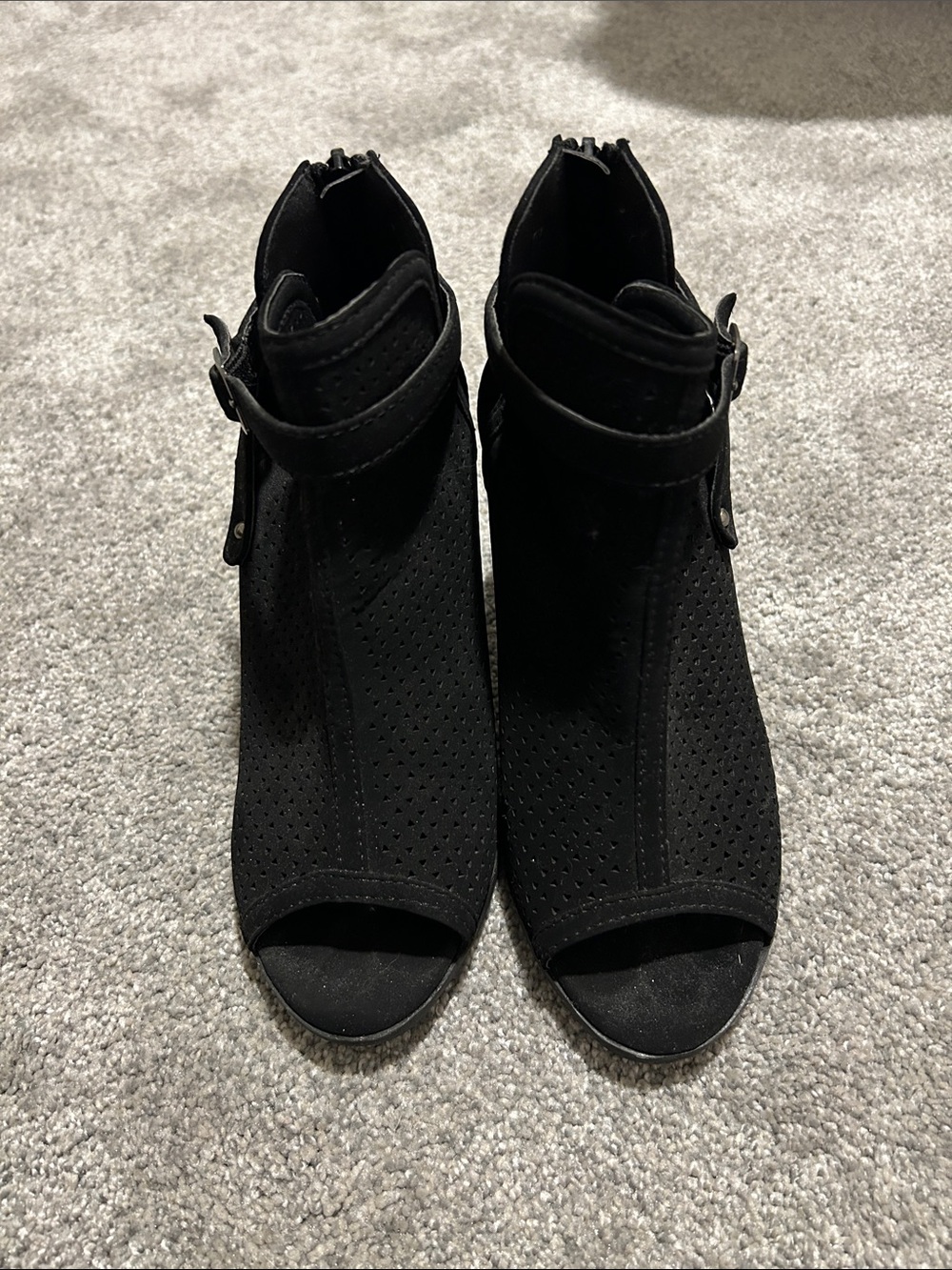 TOP Moda Black Perforated Peep-Toe Ankle Booties with Ankle Strap